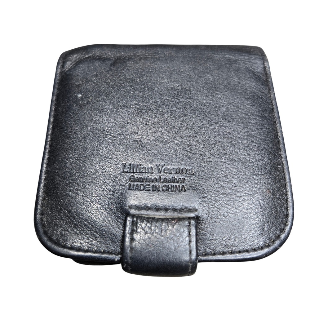 Lilian Vernon Leather Lipstick Case +Mirror Black Monogram Rickford KKM Makeup